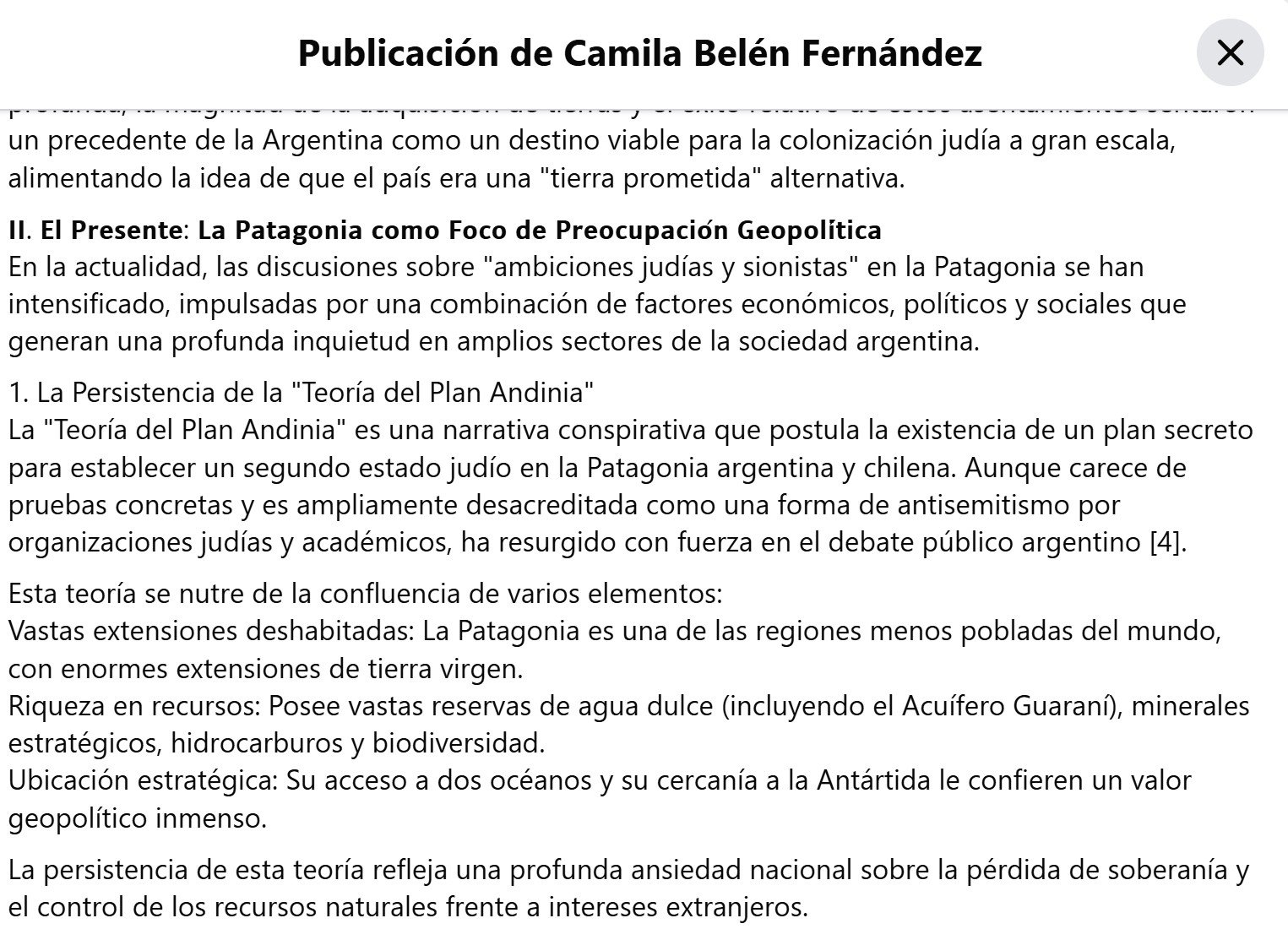 Refiere que los judíos invadirán la Patagonia
