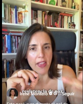 Irene Montero contra el aficionado con bandera de Israel