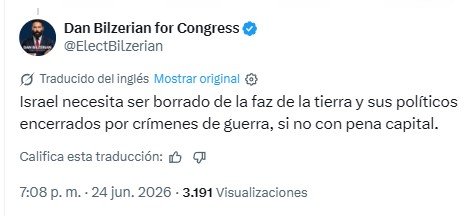 Twitt Llamando a la destrucción de Israel